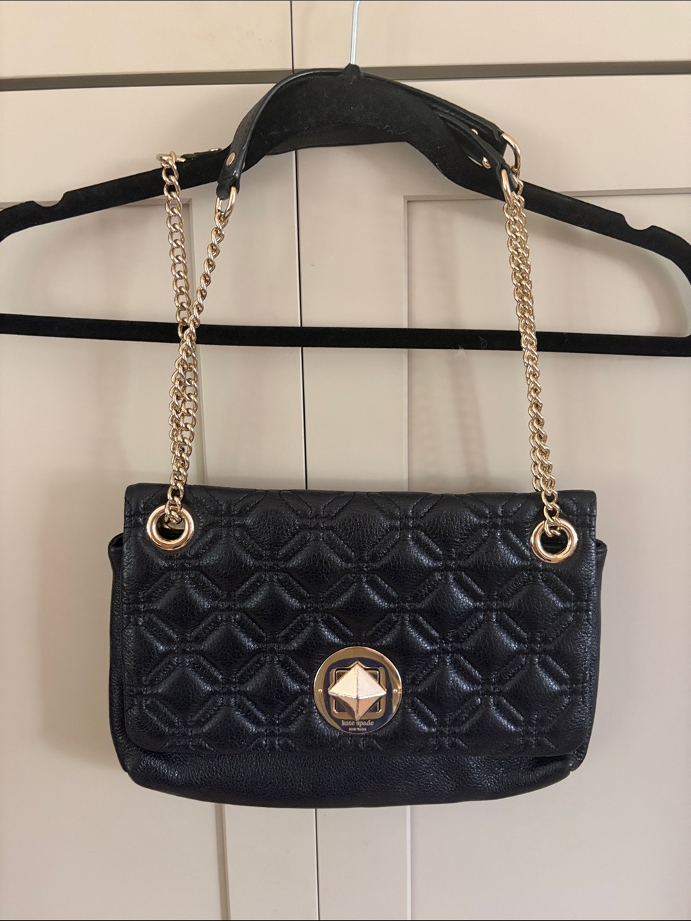 Kate Spade Black Quilted Chain Shoulder Bag with Gold Hardware